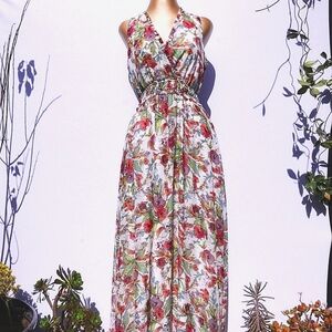 Maggy London Romantic Floral Garden Sleeveless Maxi Dress Sz 6 V-neck Line